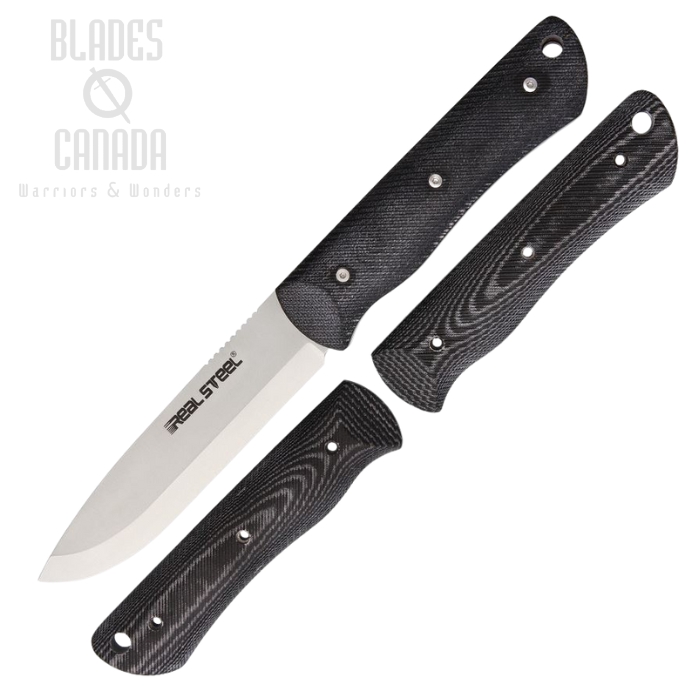 Real Steel Bushcraft Fixed Blade Knife, D2, G10 Black/White, Kydex Sheath, 3713